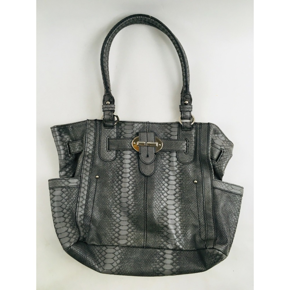 Plum Shoulder Bag Women's Size L Fashionable Snake Print Magnetic Lock Pockets